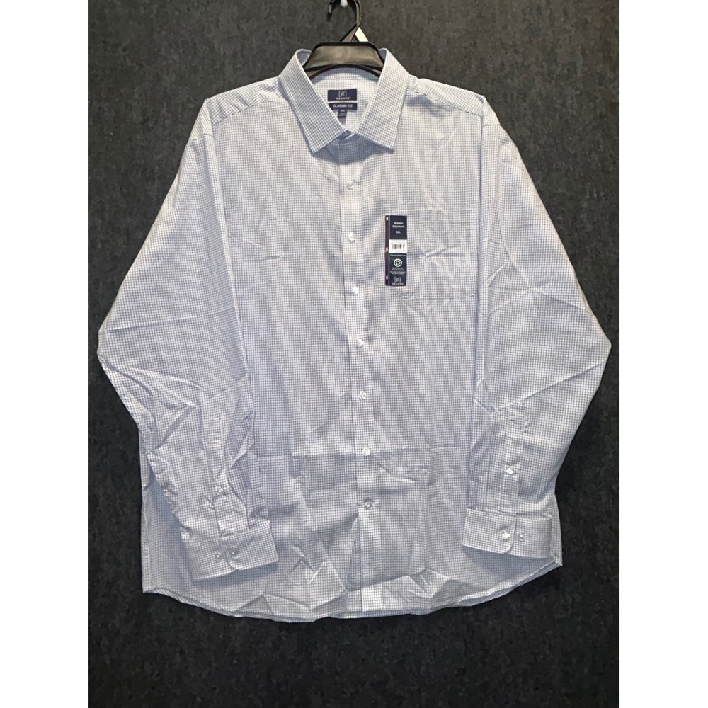 George Mens 2XL Classic Fit Dress Shirt Blue White Check Wrinkle Resistant‎ NWT